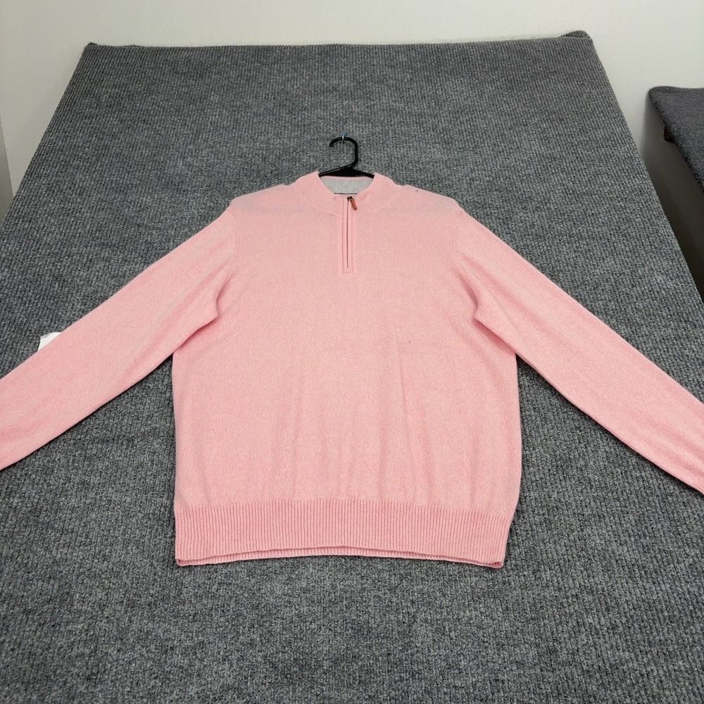 Peter Millar Sweater Men L Pink Cashmere Quarter Zip Mock Neck Preppy Minimalist